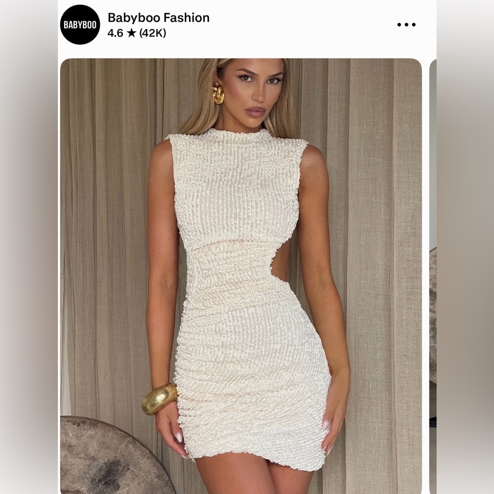 Babyboo Fashion Cream Textured Cutout Mini Dress